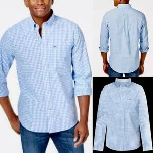 Tommy Hilfiger Men's Big & Tall
Classic-Fit Twain Stretch Check Shirt
 Blue 4XLT